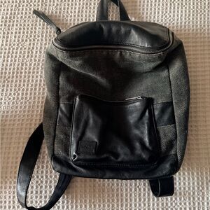 TOMS Charcoal and Black Leather and denim backpack